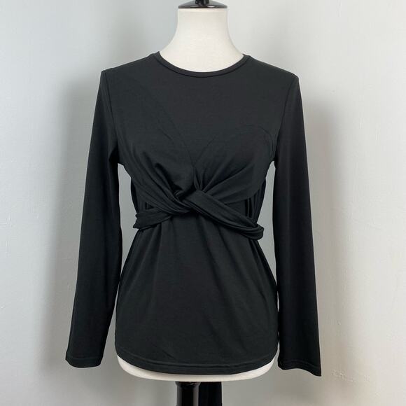 Anthropologie Eva Franco Solid Black Tie Long Sleeve Top Size 6 NEW - Picture 1 of 7